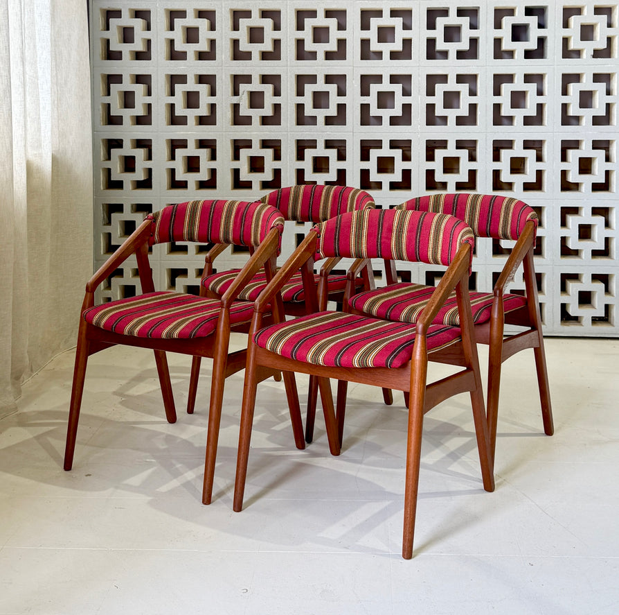 Four Danish Dining Chairs in Teak & Original Wool