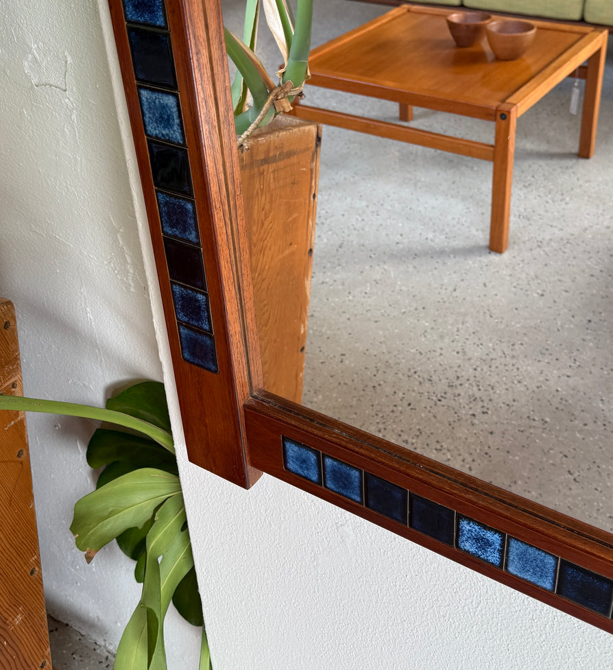 Danish Wall Mirror in Teak & with Tiled Detail