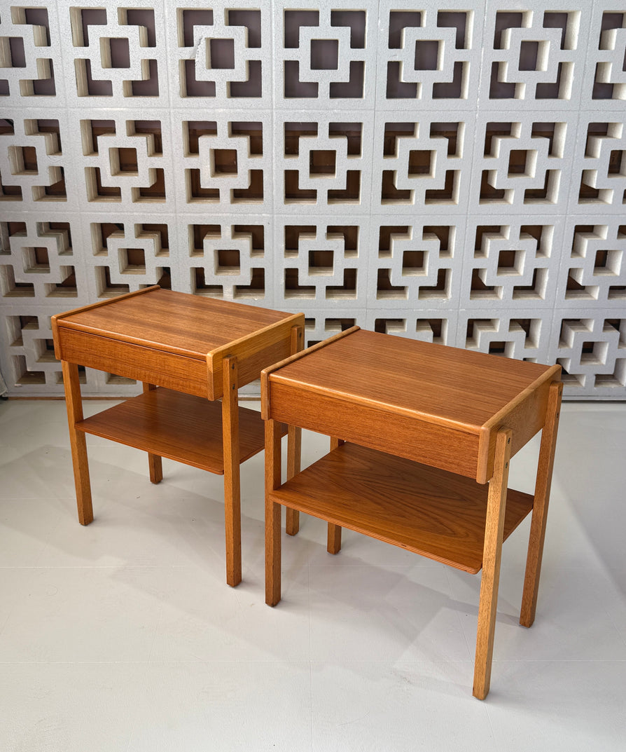 Pair of Swedish Bedside Tables in Teak & Oak