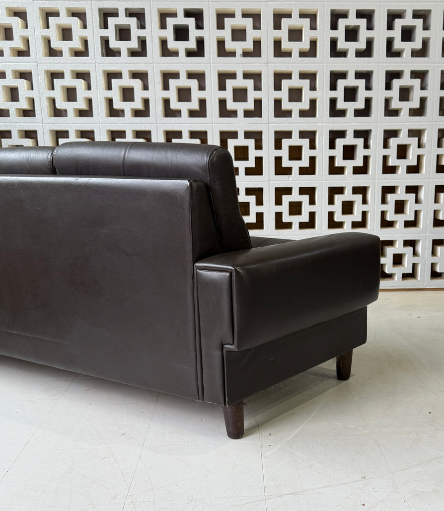 Danish Three Seater Sofa in a Dark Brown Leather