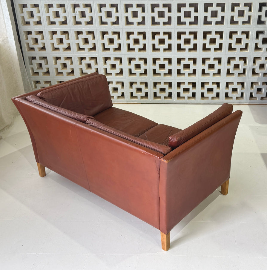 Danish Two Seater Sofa in a Blood Red Leather