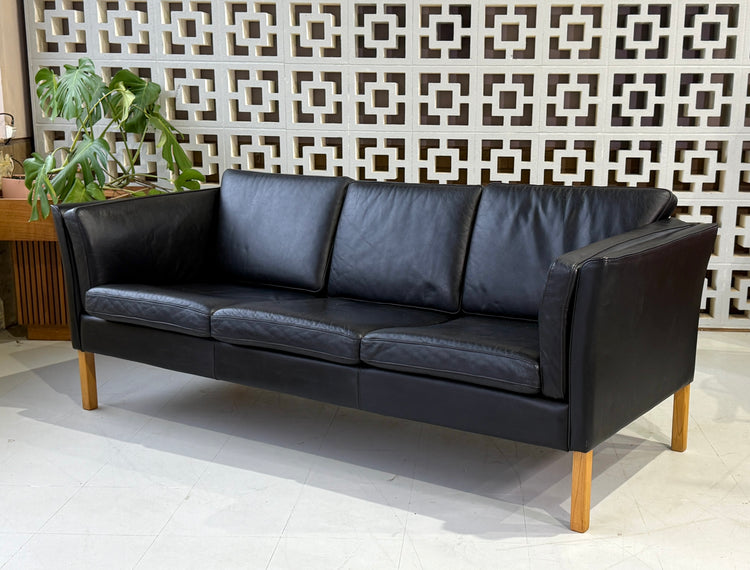 Danish Three Seater Sofa in Black Leather