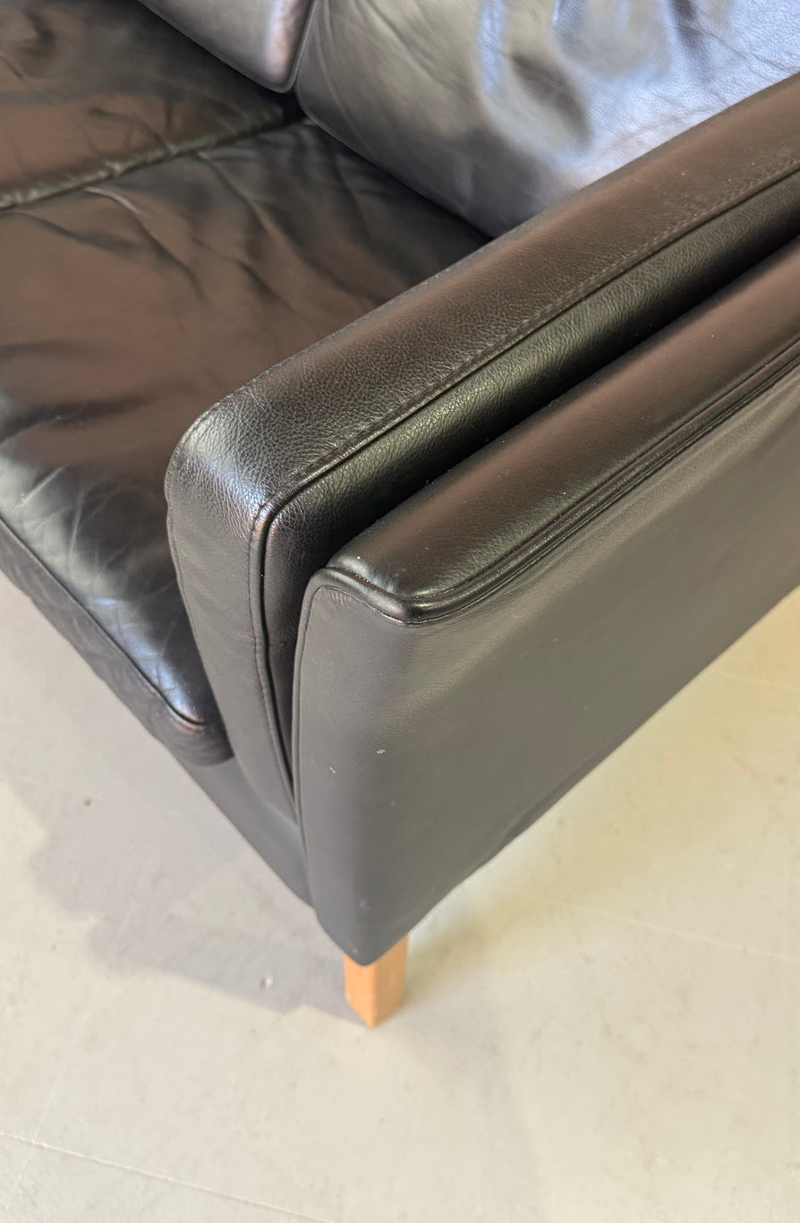 Danish Three Seater Sofa in Black Leather