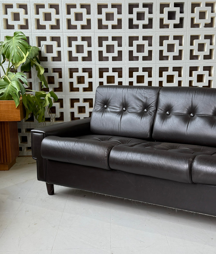 Danish Three Seater Sofa in a Dark Brown Leather