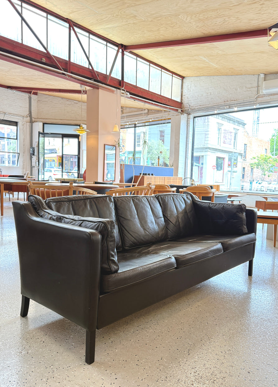 Danish Three-Seater Sofa in Dark Brown Leather