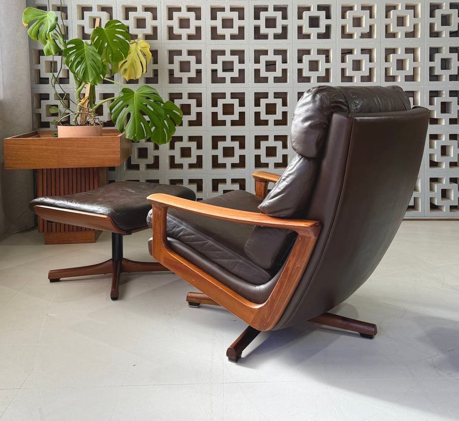 Tessa T21 Swivel Lounge Chair & Footstool in Brown Leather