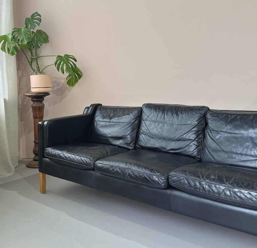 Three-Seater Sofa in Black Leather by Stouby
