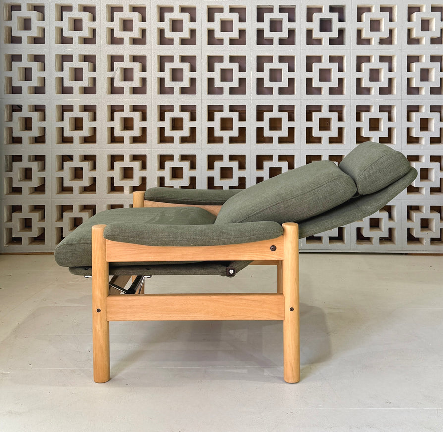 1980s Danish Recliner Chair in New Fabric