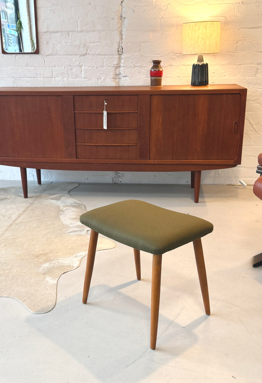 Danish Footstool in Green Wool