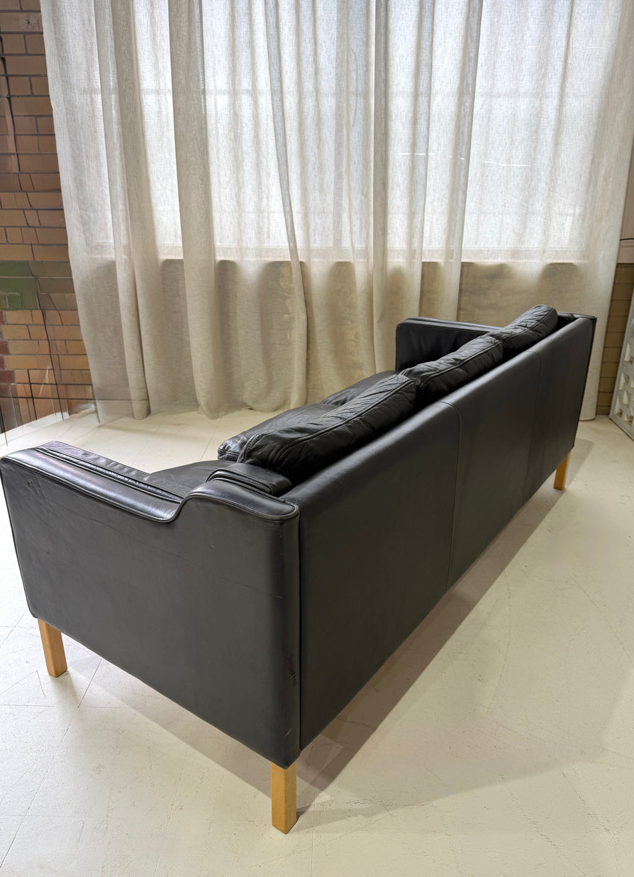 Danish Three Seater Sofa in Black Leather