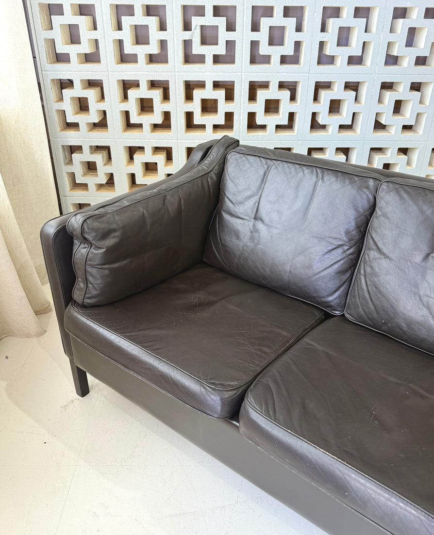 Danish Three-Seater Sofa in Dark Brown Leather