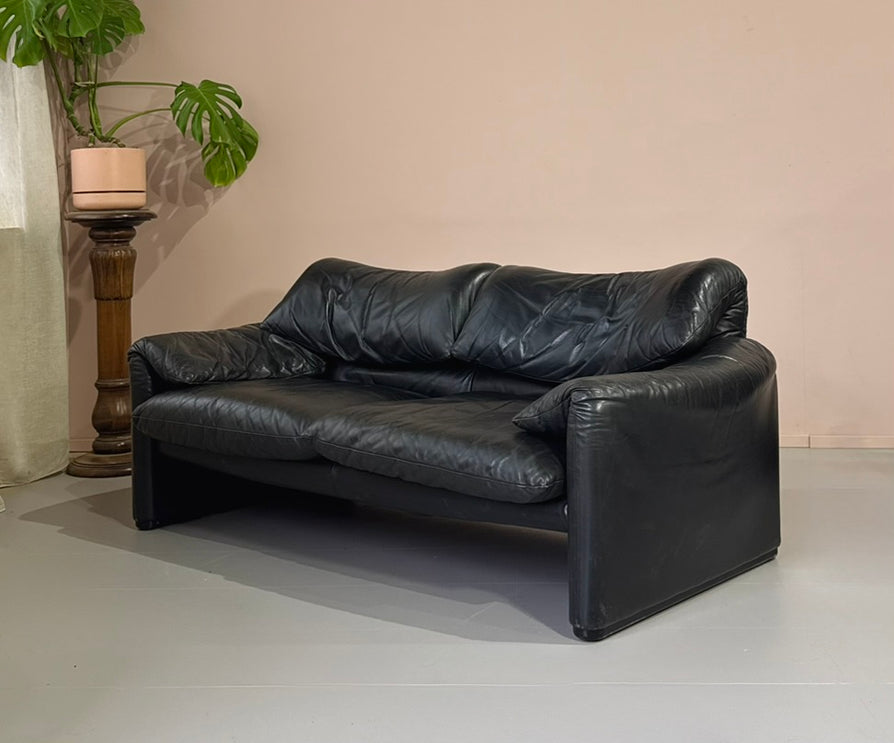 Cassina Maralunga 2 Seater Sofa in Black Leather