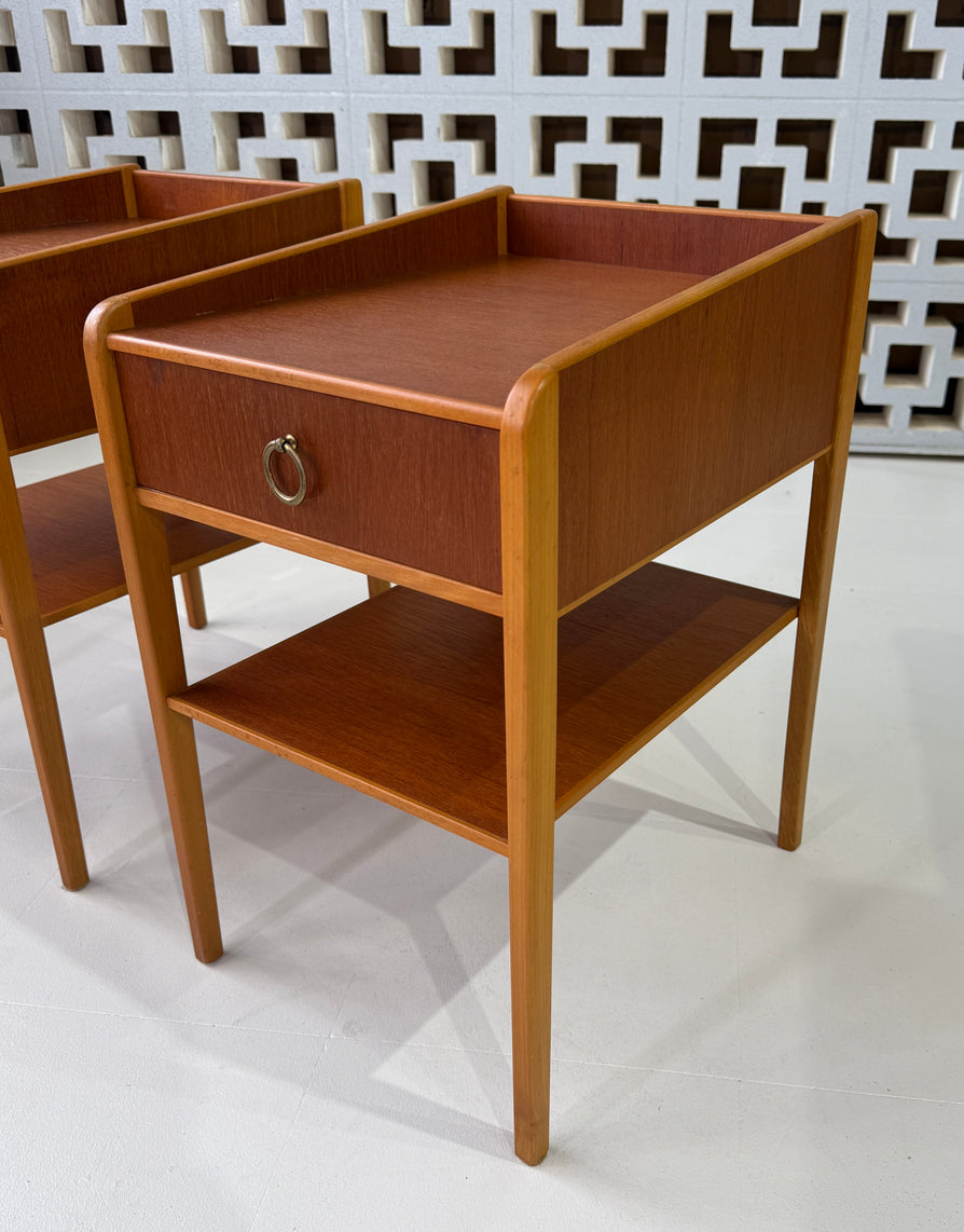 Pair of Swedish Bedside Tables in Teak & Beech