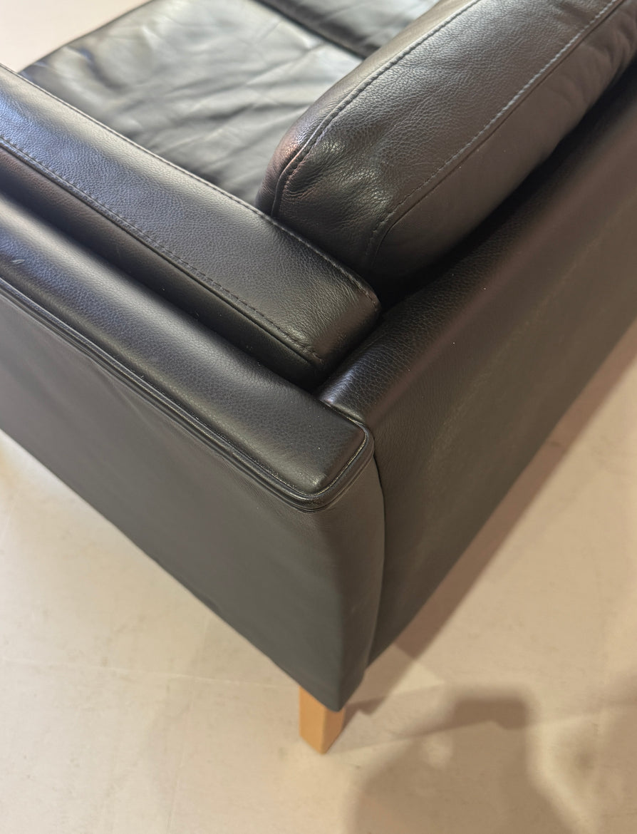 Danish Three Seater Sofa in Black Leather