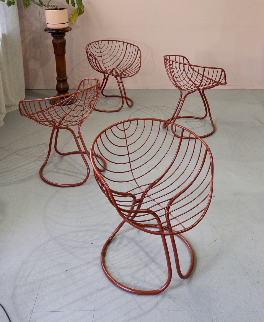 Set of four Gastone Rinaldi "Pan Am" Chairs in Terracotta