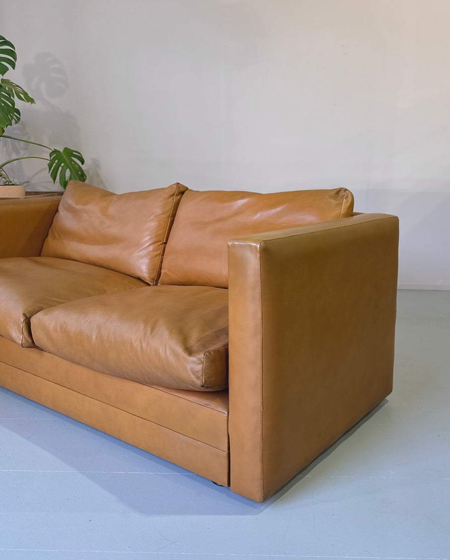 1970s Two Seater Sofa in Tan Leather