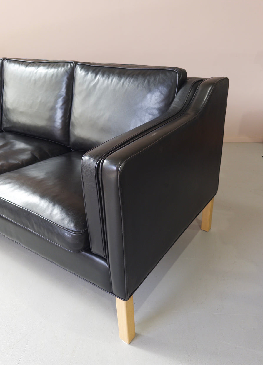 Danish Three Seater Sofa in Black Leather