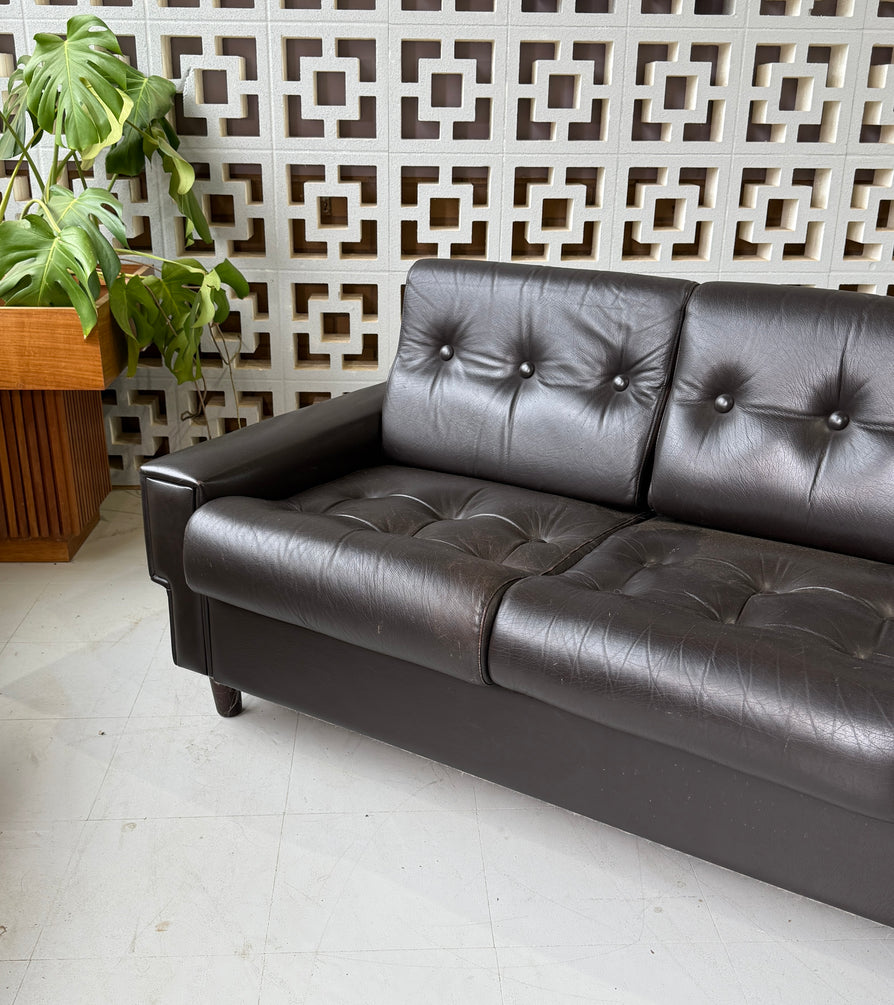 Danish Three Seater Sofa in a Dark Brown Leather