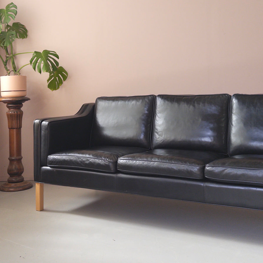 Danish Three Seater Sofa in Black Leather