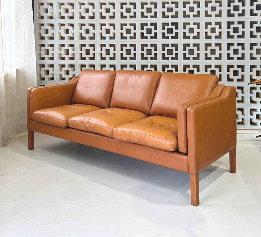 Danish Three Seater Sofa in Caramel Leather