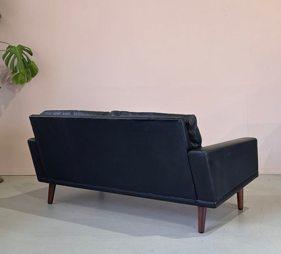 Danish Low-Profile Two-Seater Sofa in Black Leather