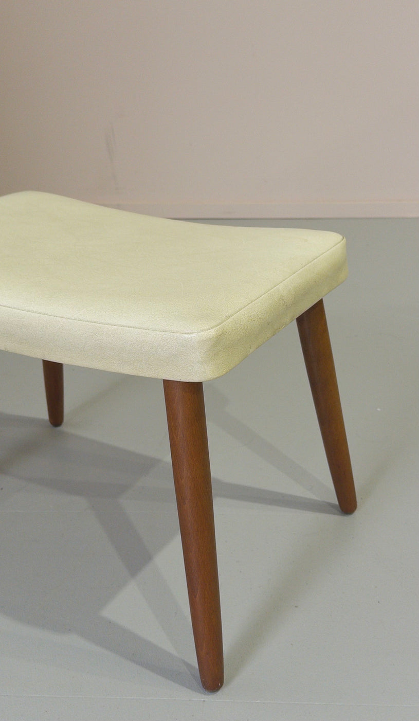 Danish Footstool in Cream Vinyl