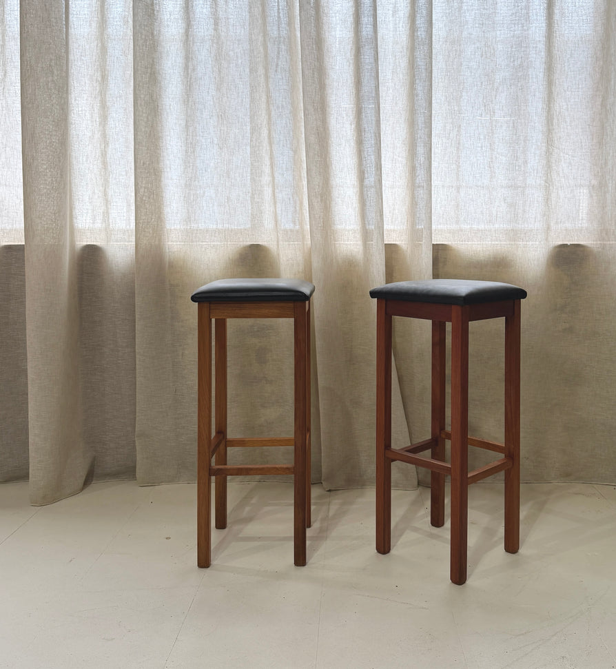 Pair of Mid-Century Barstools with Original Black Leather