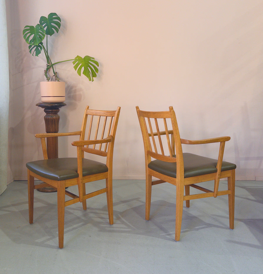 Six Carl Malmsten Dining Chairs in Oak & Leather