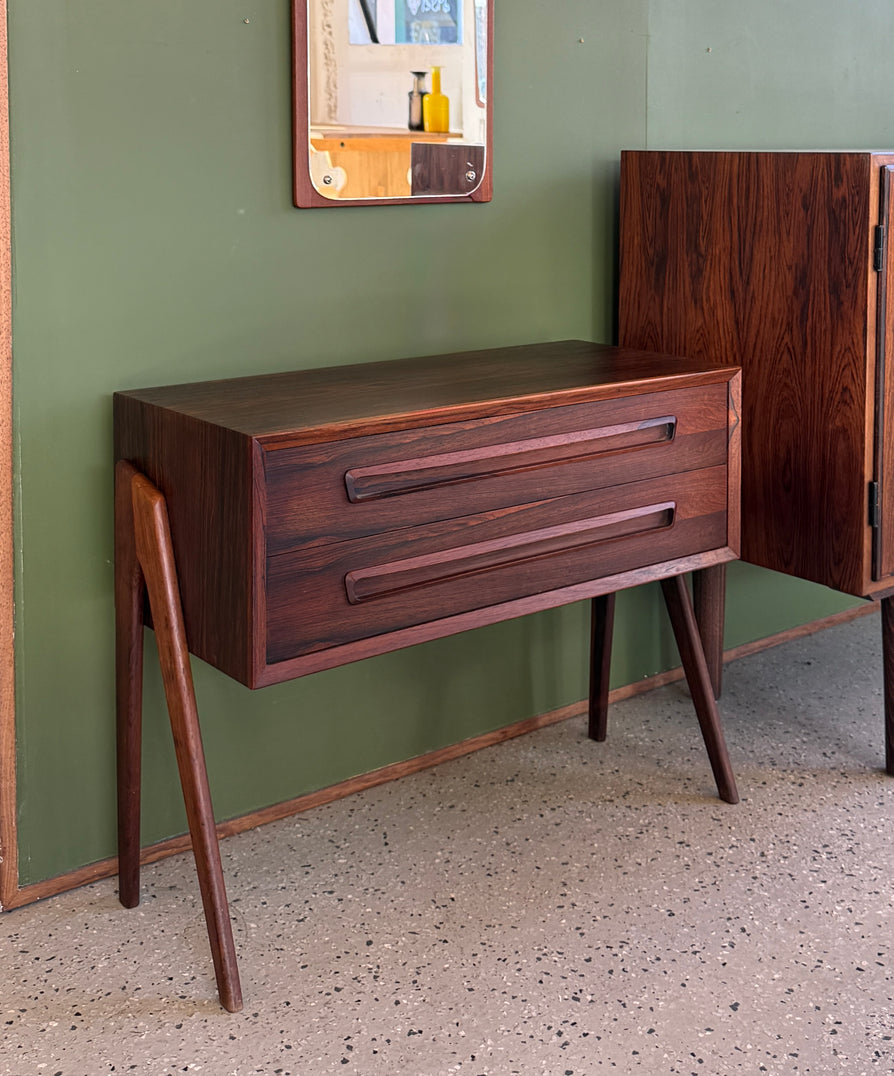 Low-Profile Danish Bedside Drawers in Rosewood