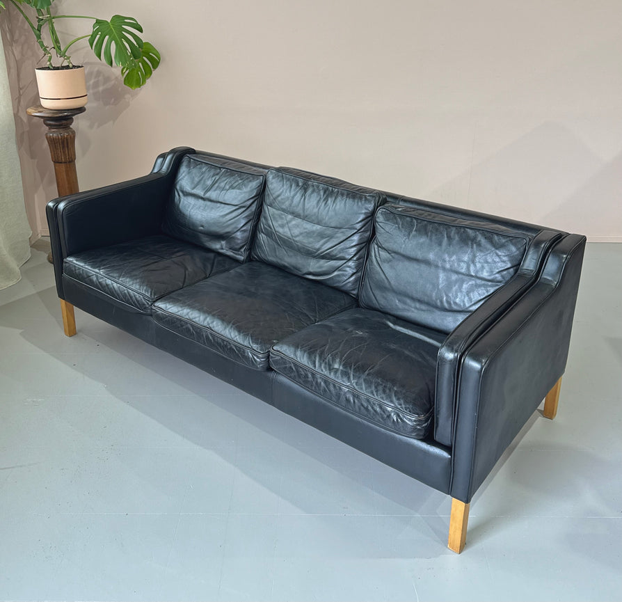 Three-Seater Sofa in Black Leather by Stouby