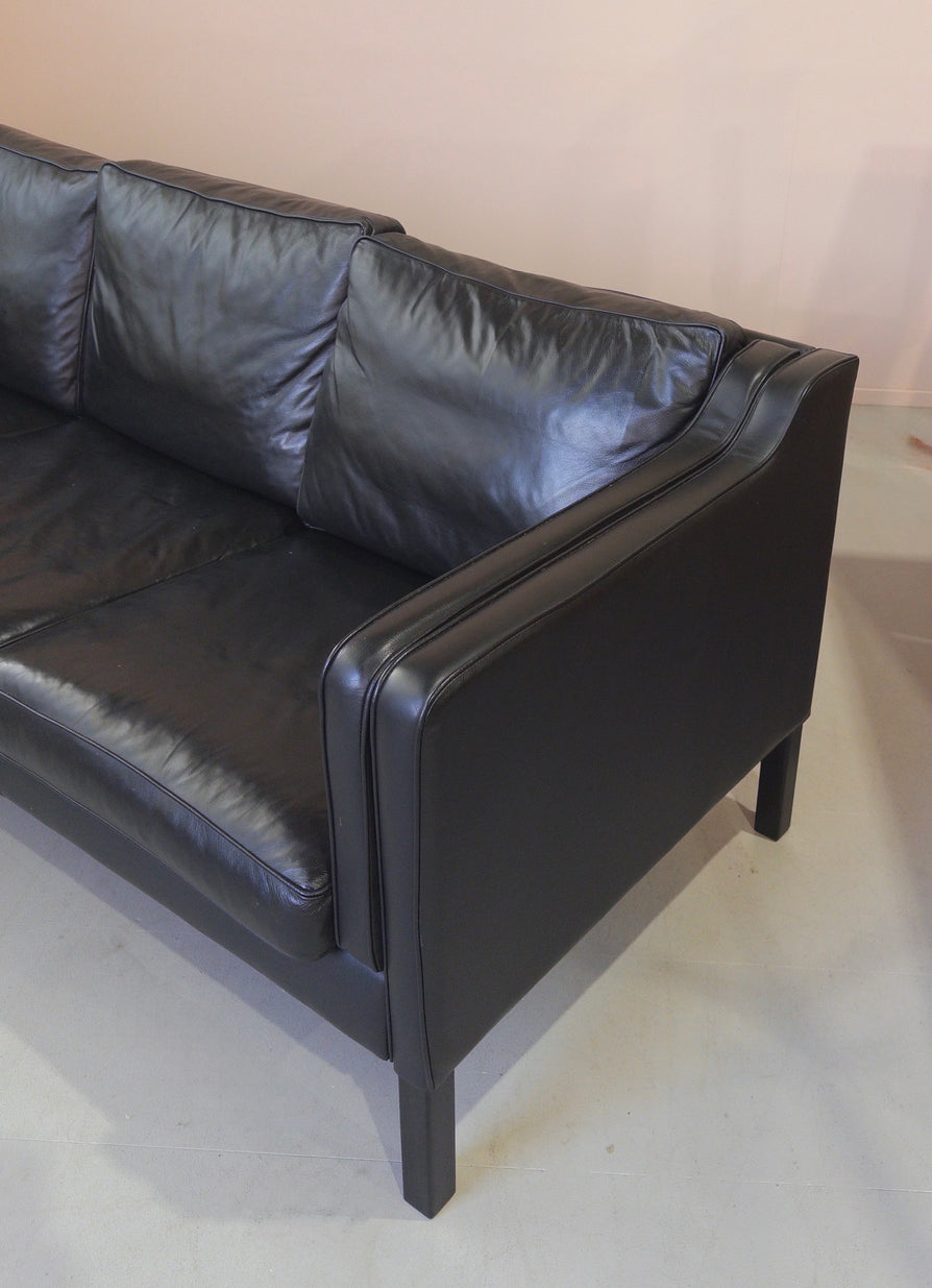 Three-Seater Sofa in Black Leather by Stouby
