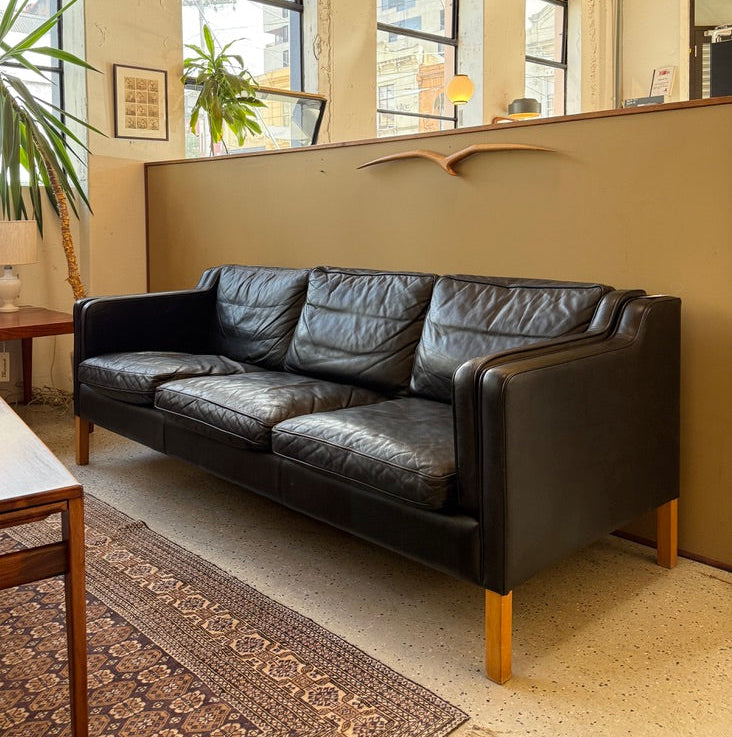 Three-Seater Sofa in Black Leather by Stouby