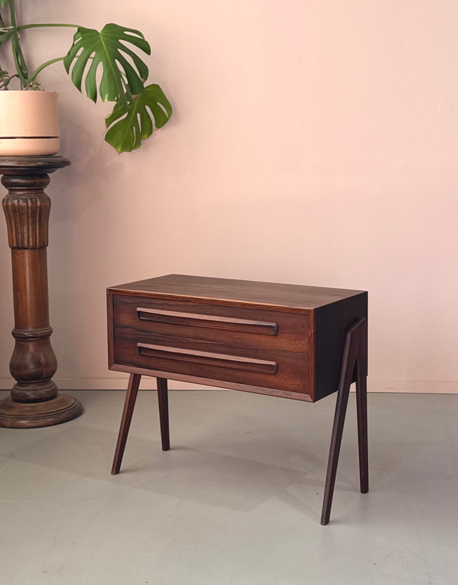 Low-Profile Danish Bedside Drawers in Rosewood