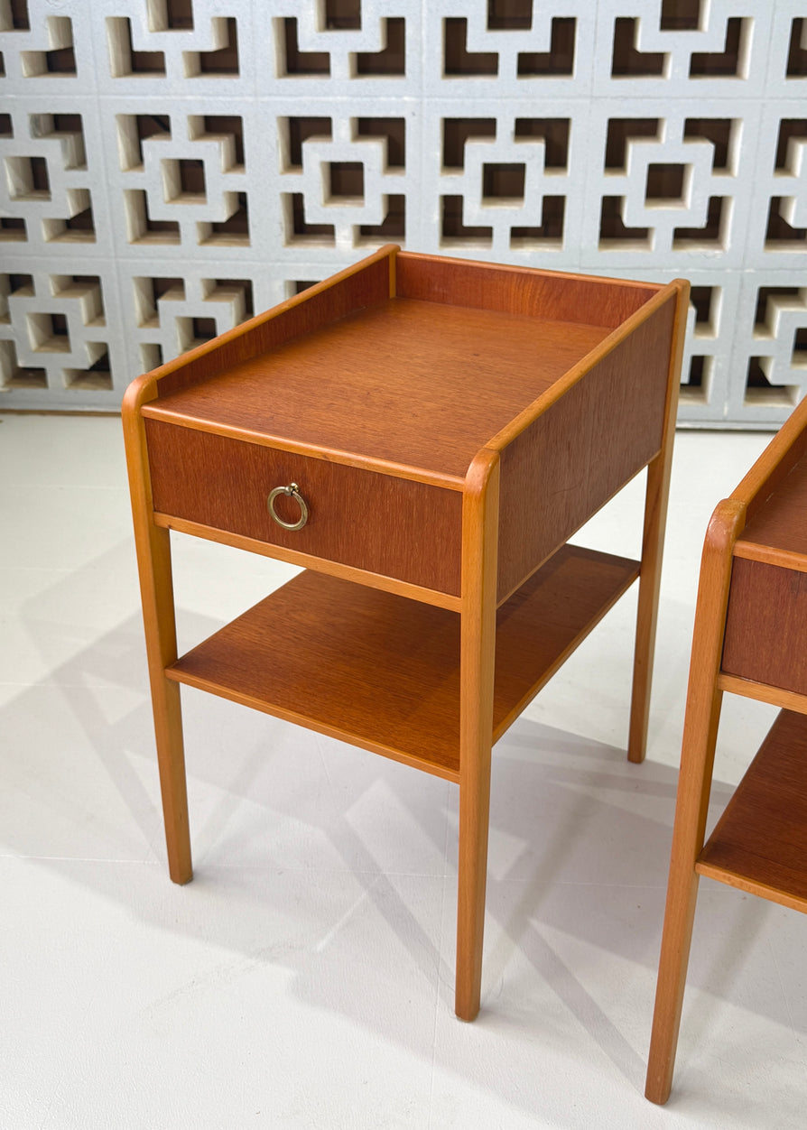 Pair of Swedish Bedside Tables in Teak & Beech