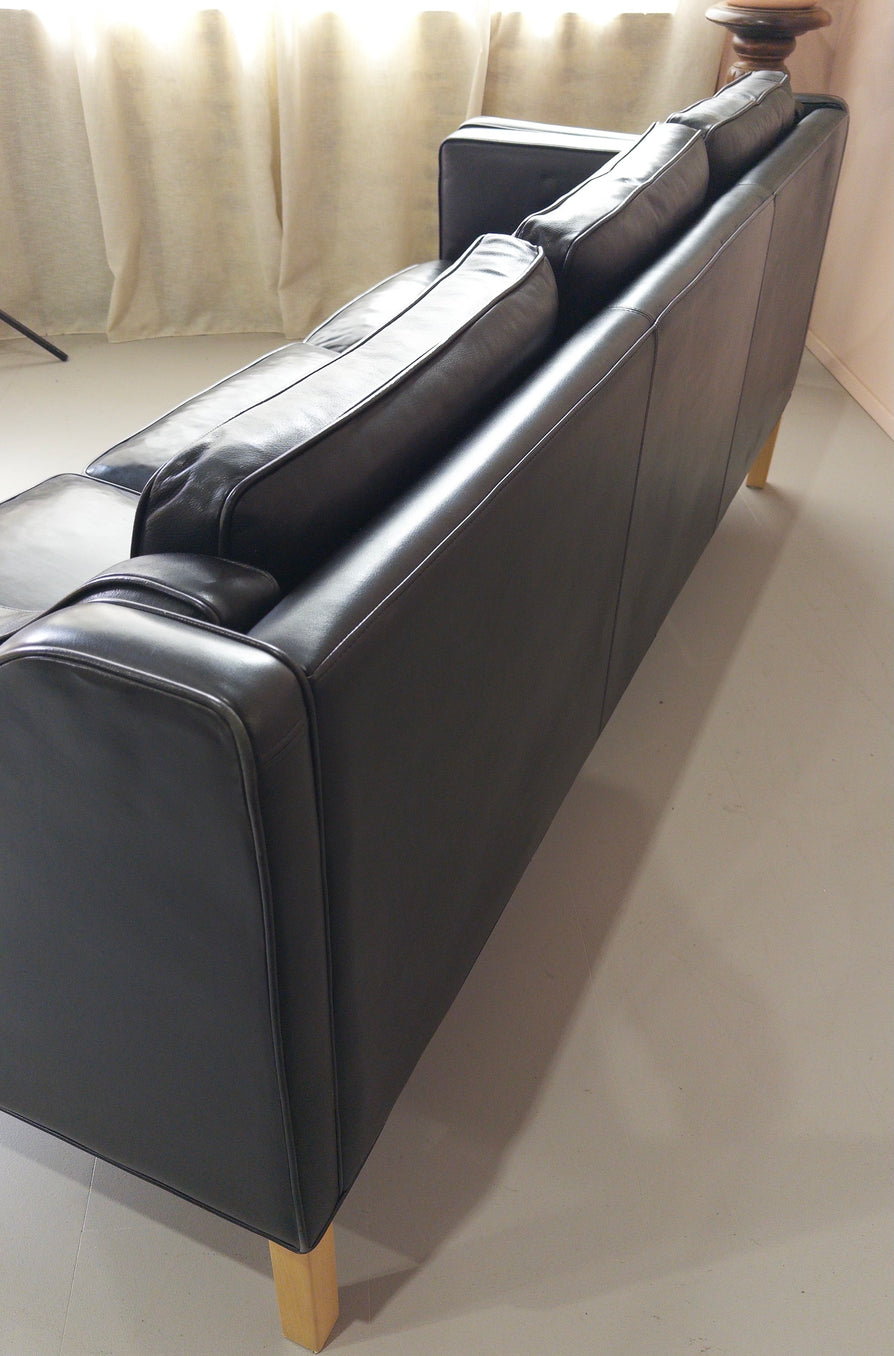 Danish Three Seater Sofa in Black Leather