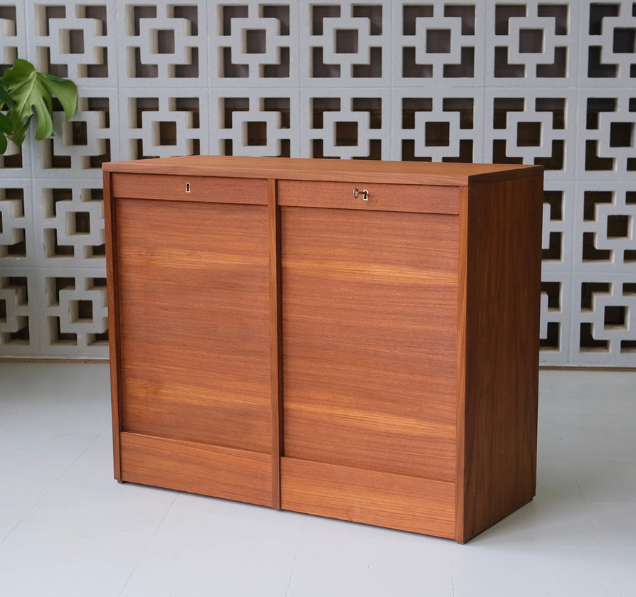 Danish Cabinet / Storage Unit with Twin Tambour Doors