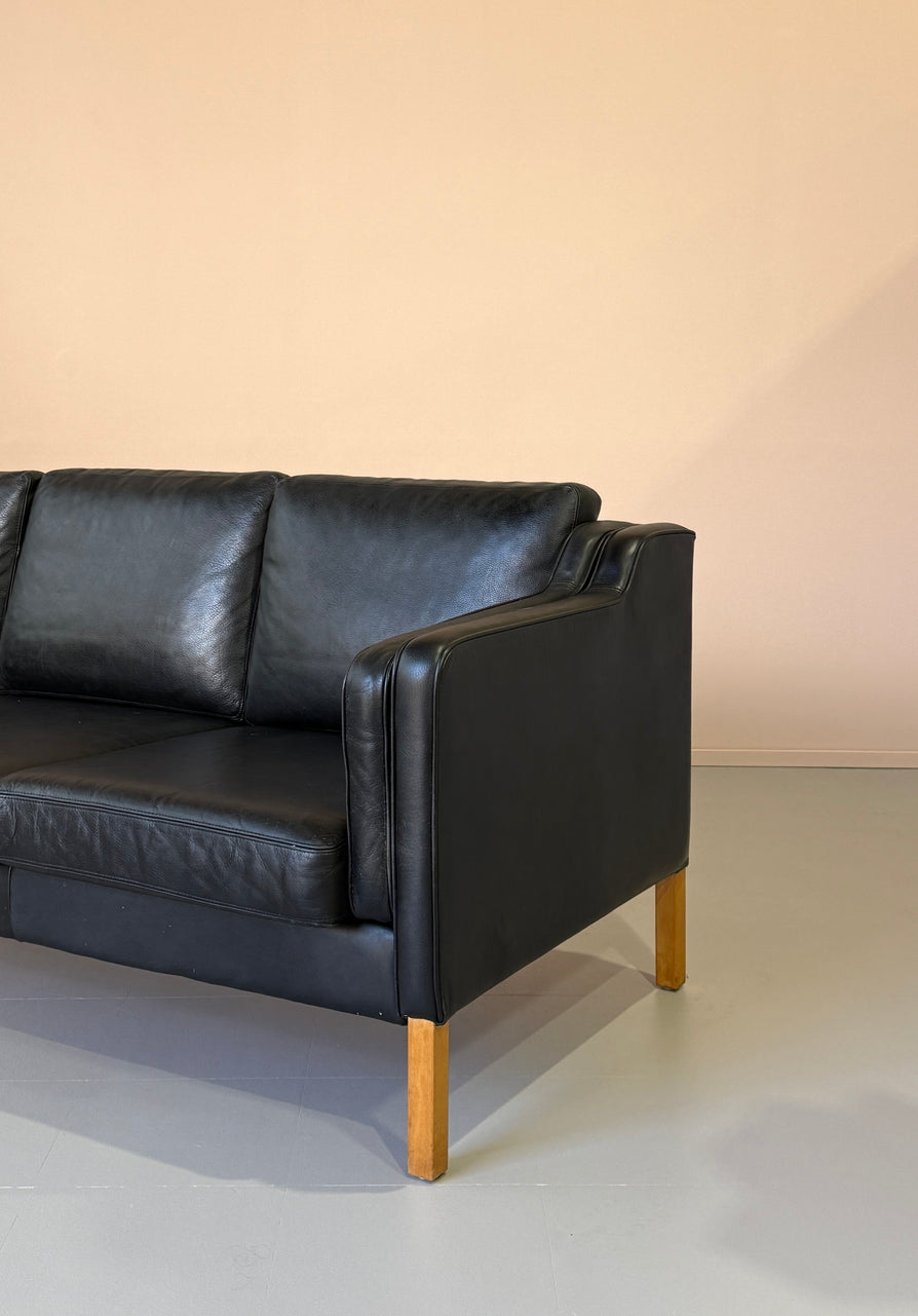 Three-Seater Sofa in Black Leather by Stouby