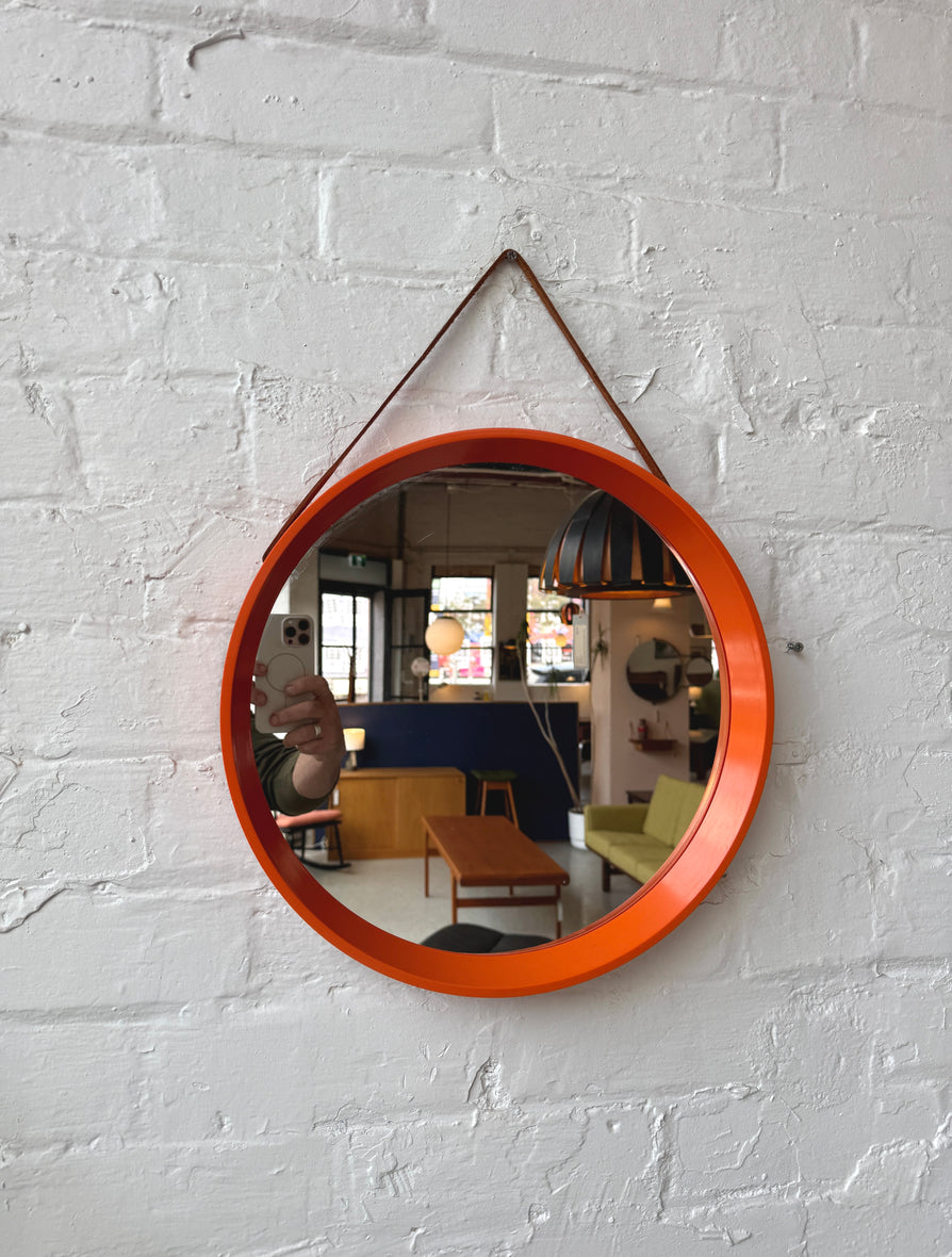Round 1980s Mirror in Burnt Orange