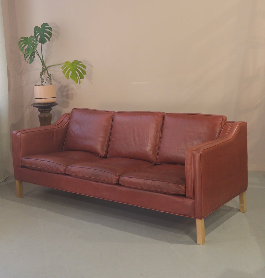 Three Seater Danish Sofa in Red Leather