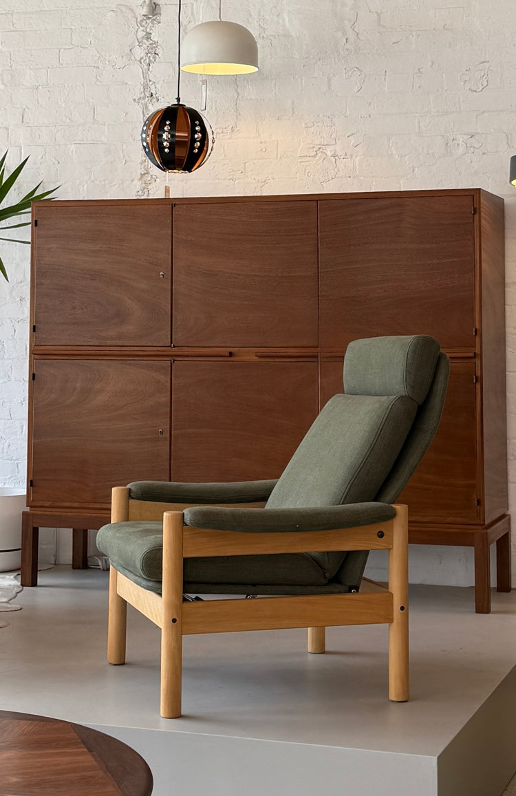 1980s Danish Recliner Chair in New Fabric