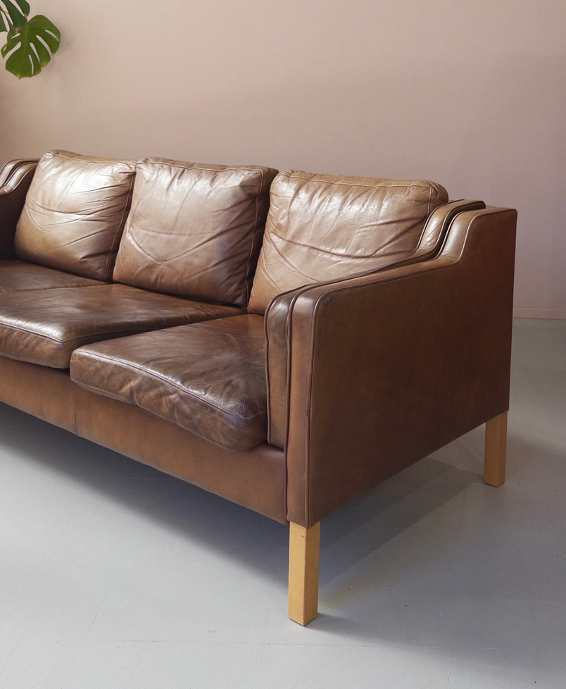 Danish Three Seater Sofa in Caramel Leather