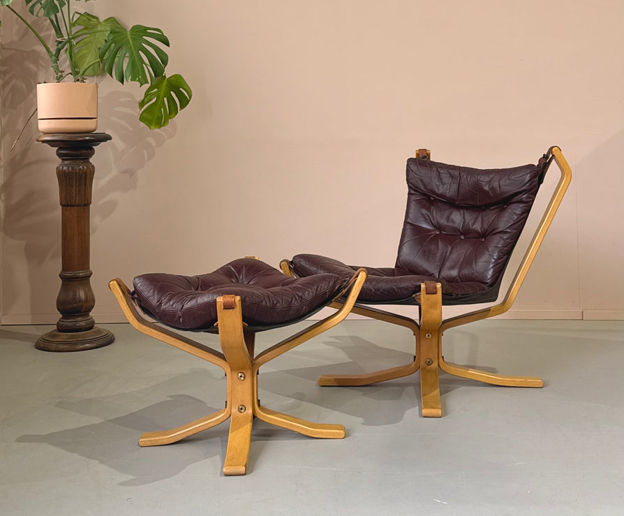 Superstar (Falcon) Lounge Chair & Footstool in Ox-Blood Leather