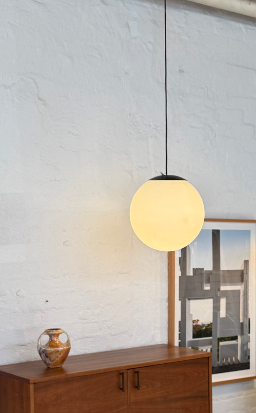 Mid-Century Ball Pendant in Frosted Glass