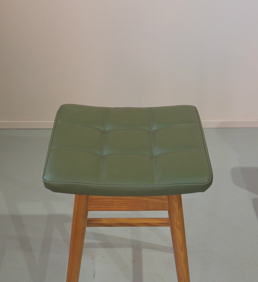 TH Brown Martelle Barstool in Teak & Green Vinyl