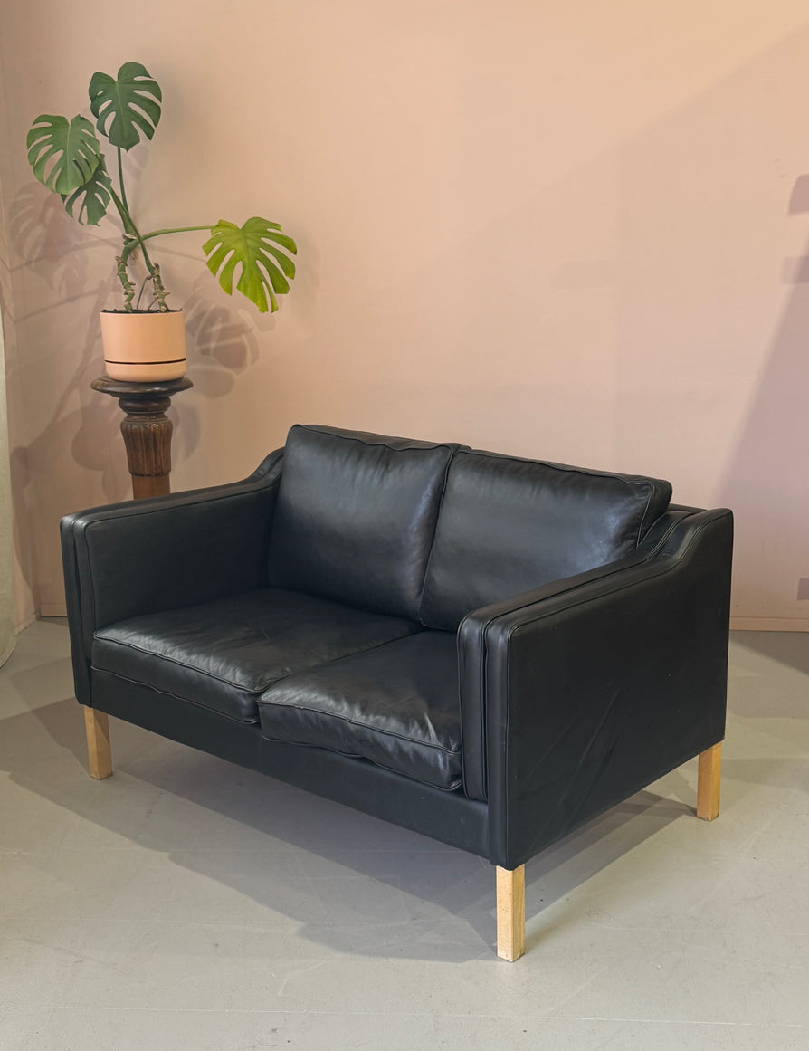 Danish Two Seater Sofa in Black Leather