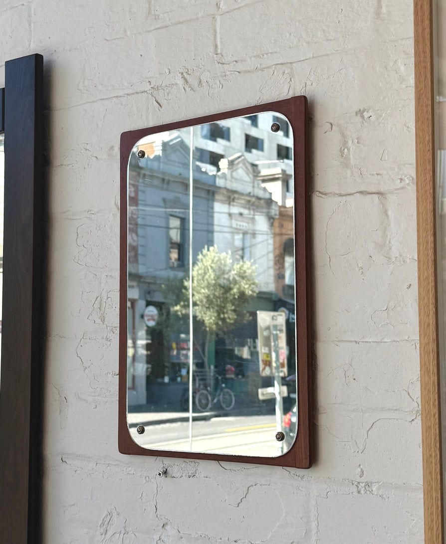 Danish Wall Mirror Set on a Teak Base