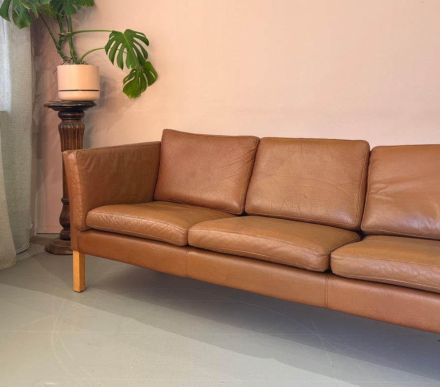 Danish Three-Seater Sofa in Cognac Leather