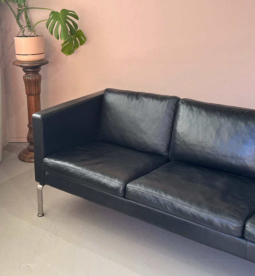 Okamura & Marquardsen Three Seater Danish Sofa in Black Leather