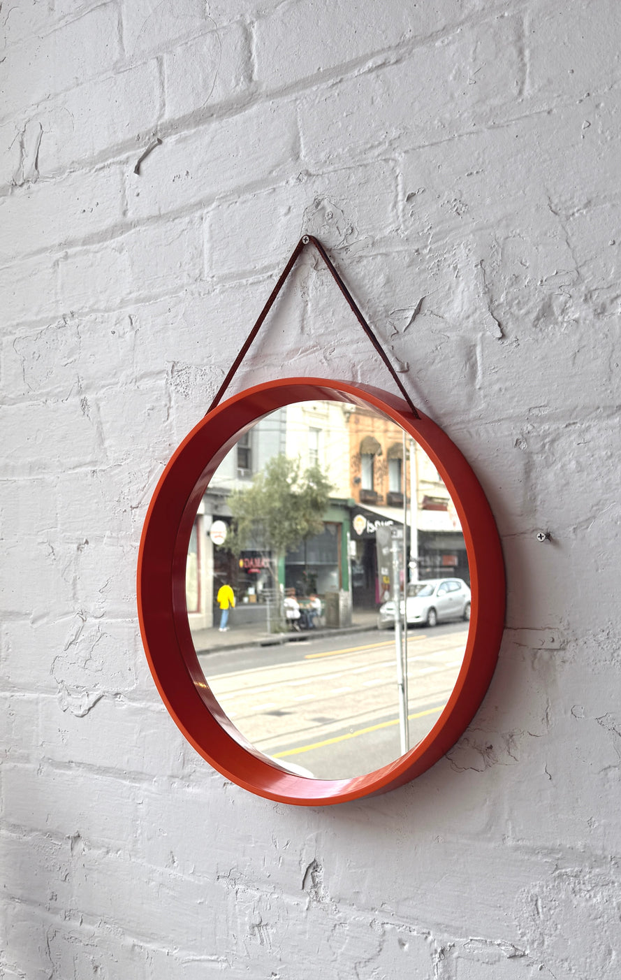 Round 1980s Mirror in Burnt Orange