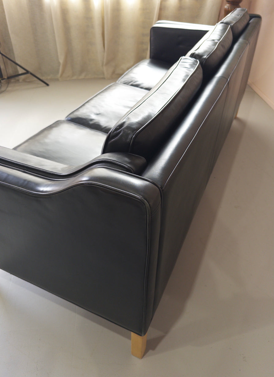 Danish Three Seater Sofa in Black Leather